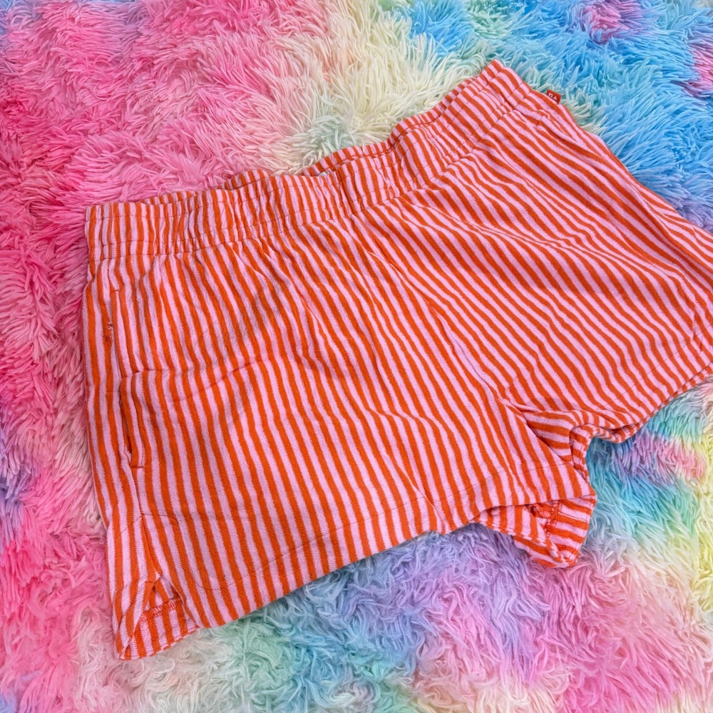 Free Assembly Terry Shorts Womens XXL Orange Pink Striped Elastic Waist